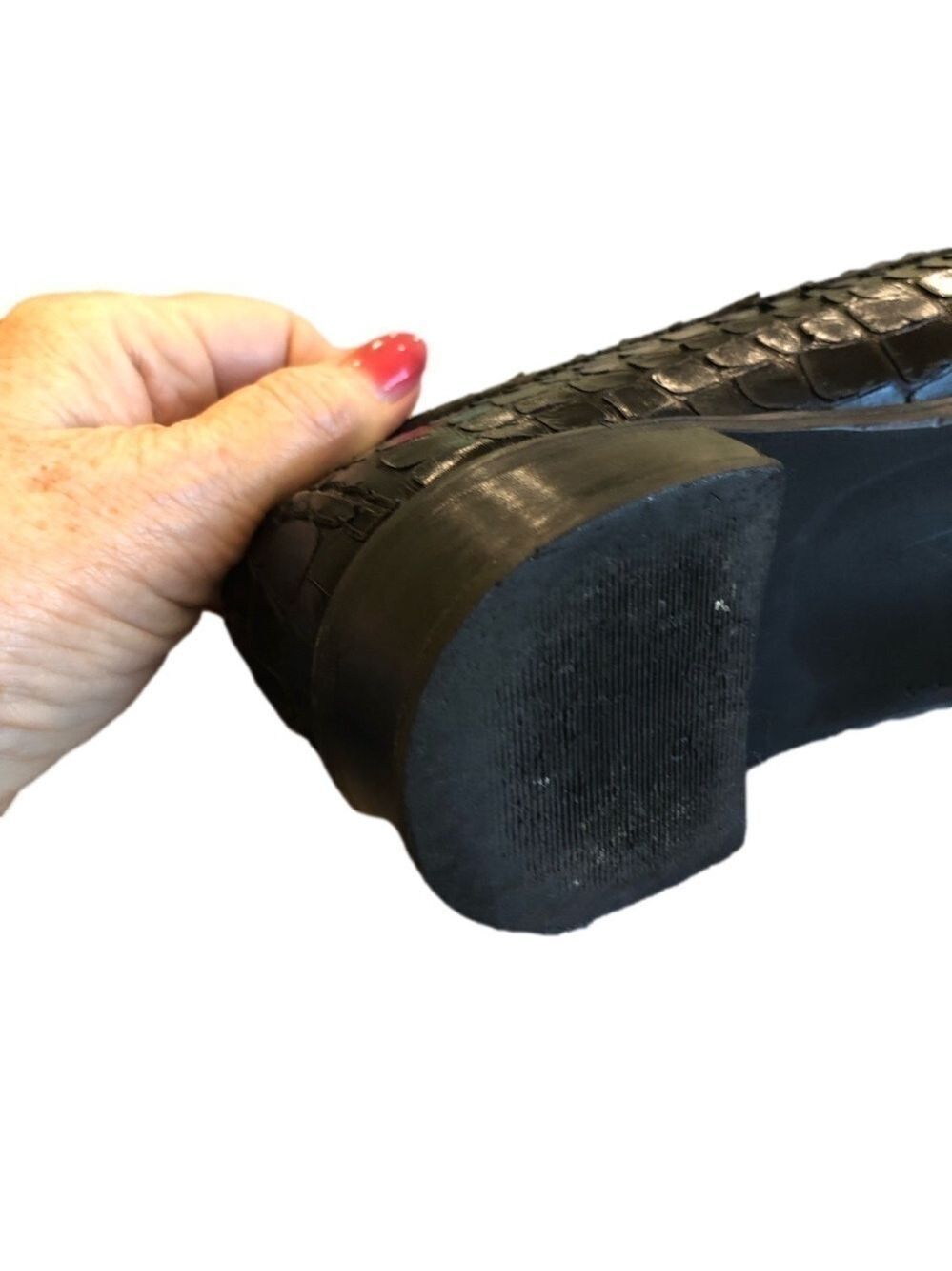 STUART Weitzman 10 N black reptile texture leather loafers with decorative ring - Picture 8 of 11